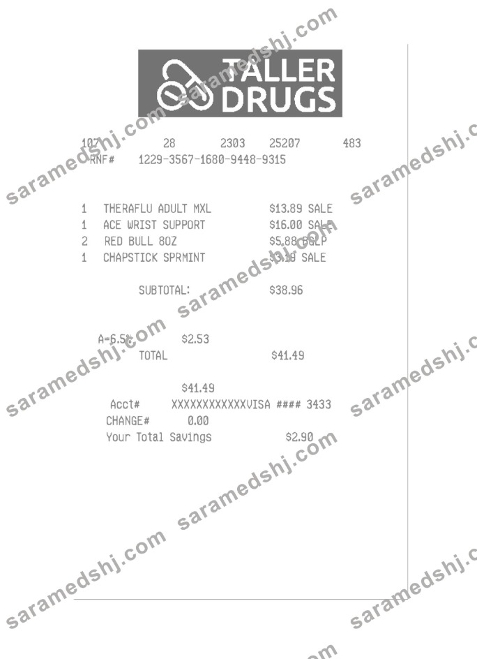 TALLER DRUGS payment receipt
